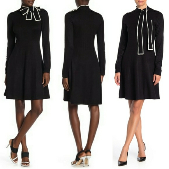 black dress with bow tie neck